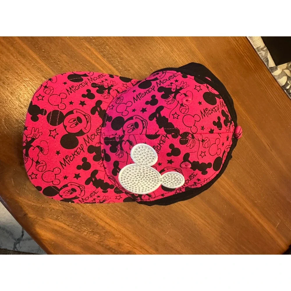 Disney Parks‎ Pink Mickey Mouse Baseball Cap Youth Rhinestone Accents EUC